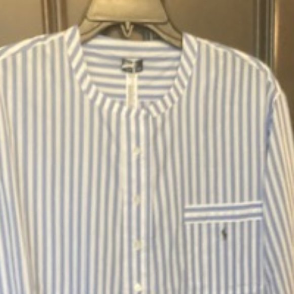 Polo Ralph Lauren High-Low Long Sleeves Button Cuffs Carly Striped Slip Shirt - Picture 8 of 11